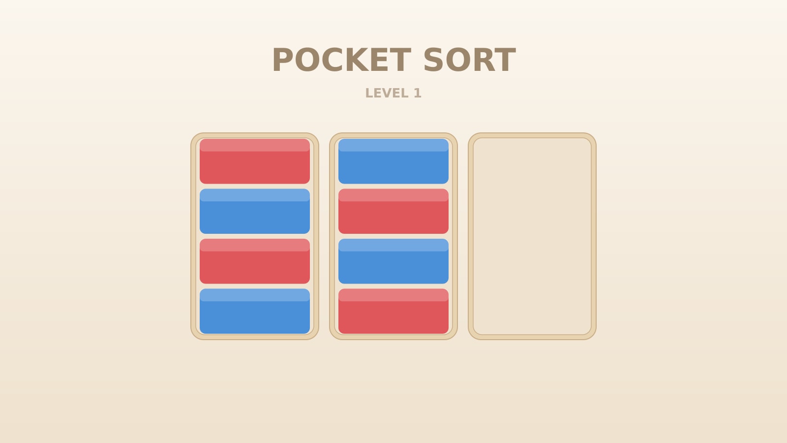 Pocket Sort: три лотка, два из них заполнены посылками